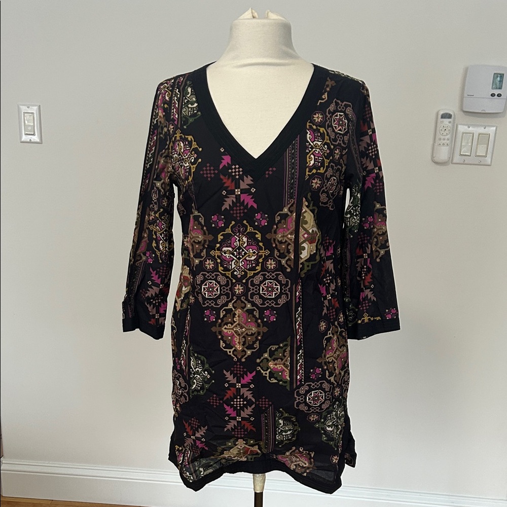 Lands' End Black and Pink Patterned Dress